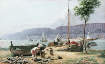 Eftermiddag - Hastings Landing. Palisade Rocks i skygge, New York, ca. 1836