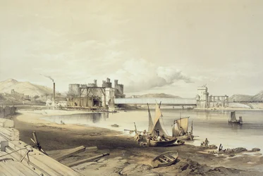 Conway Bridge, Construction of Second Tube, september 1848, indgraveret af kunstneren