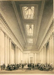 Interiør af Hall of Commerce, Threadneedle Street, London, ca. 1850 (litho)