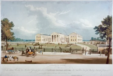Sydvest udsigt over London Orphan Asylum i Lower Clapton, Hackney, London, c1830