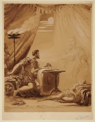 Scene fra Shakespeares "Julius Cæsar": Cæsars genfærd viser sig for Brutus