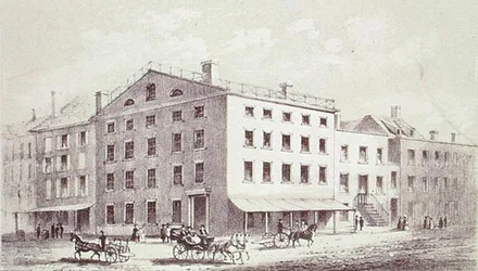 Fraunces Tavern, på hjørnet af Broad and Peel Streets, New York City