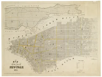 Kort over byen New-York, 1854 (gravering, blæk på papir.)