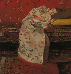 Hollandsk: Meisje in witte kimono Pige i hvid kimono