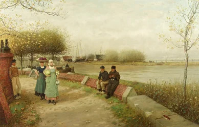 En udveksling af komplimenter - Muiden, Nordholland, ca. 1881 (olie på lærred)