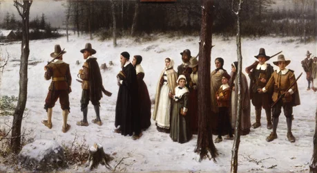Pilgrimme, der går i kirke, 1867