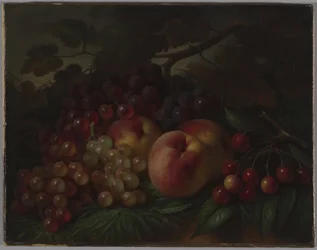 Fersken, druer og kirsebær, ca. 1860-70 (olie på lærred)