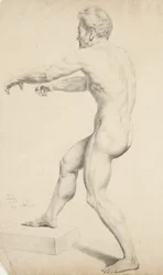 Uden titel - Mand nøgen kopieret fra et litografi, 1842 (grafit på gulfarvet papir)