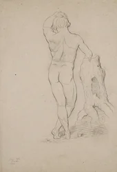 Uden titel - Mand nøgen, bagfra, 1846 (kul på brunt vævet papir)
