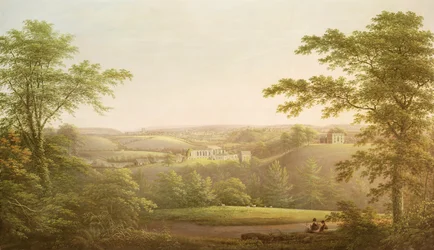Easby Hall og Easby Abbey med Richmond, Yorkshire, i baggrunden, ca. 1790-1810