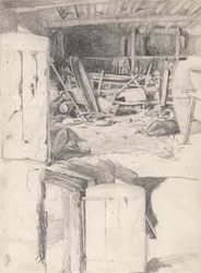 Studie til "Gåsen", 1867: Indre af en lade
