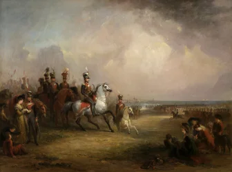 Oberst Sir John Leicester, Bt, og Kings Cheshire Yeomanry Cavalry træner på sandet ved Liverpool