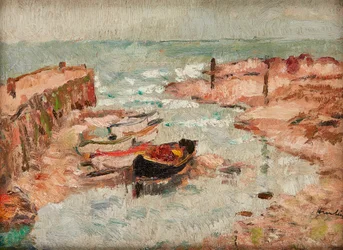 Strandede både, Lower Largo (olie på panel)