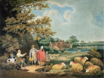 The Shepherds, indgraveret af William Ward (1766-1826), pub. af H. Morland, 1806 (mezzotintgravering)