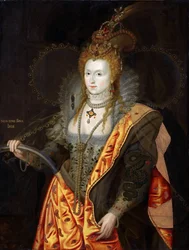 Portræt af Elizabeth 1. af England 1533-1603 i balletkostume som Iris, Regnbueportrættet
