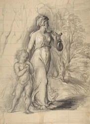 Hagar og Ismael i ørkenen recto, To portrætstudier af kunstnerens hustru..., 1829-33.