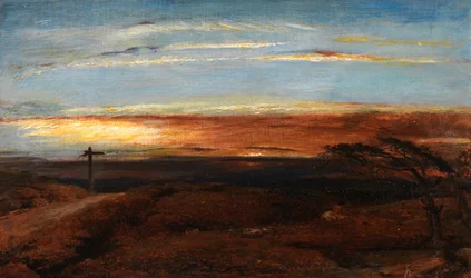 Landskab ved solnedgang