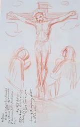 Study of Crucifixion, c.1857 (rødt og sort kridt på gråblåt lagt vandmærkepapir)