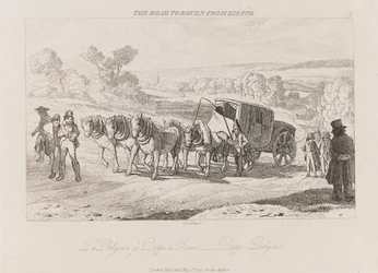 Vej til Rouen fra Dieppe, Diligence, ca. 1821 (ætsning)