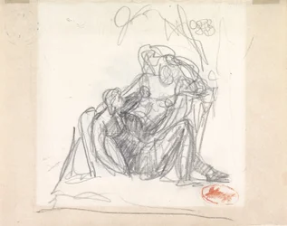 Liggende kvinde og andre figurer (grafit på lagt papir) (se 153904)