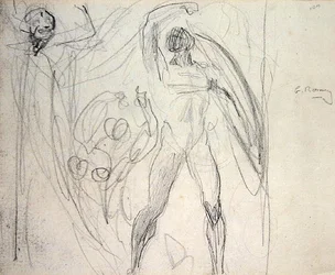 Satan, synd og død (blyant på papir)