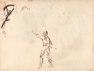 Stående figur med løftet arm, muligvis Macbeth