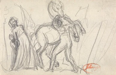 Uidentificeret motiv: Kvinde, barn, mand og hest