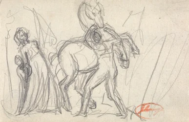 Uidentificeret motiv: Kvinde, barn, mand og hest
