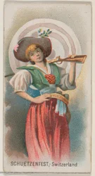 Schuetzenfest, Schweiz, fra Holidays-serien N80 til Duke-cigaretter, 1890., 1890.