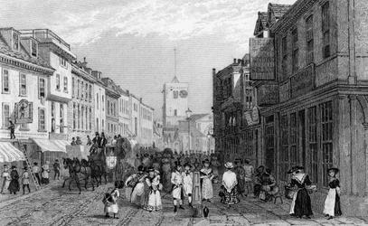 Markedsdag i Dartford, Kent, indgraveret af Henry Adlard, ca. 1830