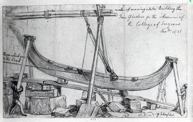 Flytning af jernbjælkerne bruges til at bygge Hunterian Museum på Royal College of Surgeons, 1835