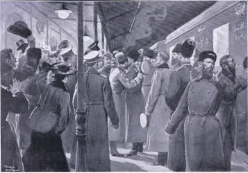 Czar siger farvel til officerer fra den kejserlige garde, illustration fra Cassells History of the Russo-Japanese War Vol 1, ca. 1900