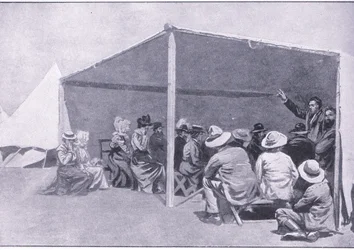 Gudstjeneste i en boer flygtningelejr, fra After Pretoria: The Guerilla War udgivet af Harmsworth Bros Limited, 1901