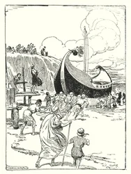 Jason og Argonauterne: "Det gode skib Argo sprang op af sandet på rullerne og styrtede frem som en galant hest" (litho)