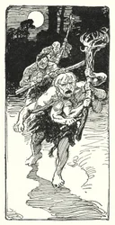 Jason og argonauterne: "Mens de lå og sov, kom de ned over de frygtelige mænd" (litho)