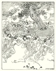 Perseus: "Dans hånd i hånd omkring det charmerende træ" (litho)