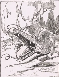 Dragens tænder: Han styrtede mod uhyret og kastede sig ind i dets huleformede mund.