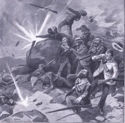 Den sidste stand for Johannesburg-politiet i Bergendal, illustration fra After Pretoria: The Guerilla War, 1902