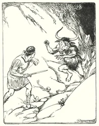 Theseus: "Han havde aldrig set så mærkeligt et dyr" (litho)