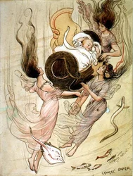 Tre havfruer og en baby (pen og blæk og akvarel)