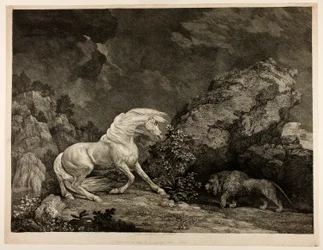 En hest, der er skræmt af en løve