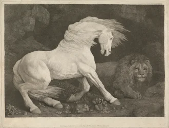 En hest, der er skræmt af en løve