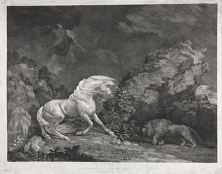 En hest, der er skræmt af en løve