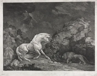 En hest skræmt af en løve, 1777.