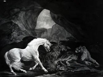 En hest forskrækket af en løvinde, indgraveret af Benjamin Green, 1774