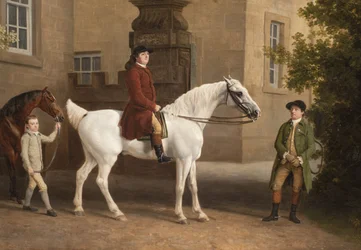 Detalje fra William Henry Cavendish Bentinck, 3. hertug af Portland, foran Welbeck Abbeys ridestalde, 1766-7