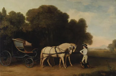 Phaeton med et par flødeponyer og en stalddreng