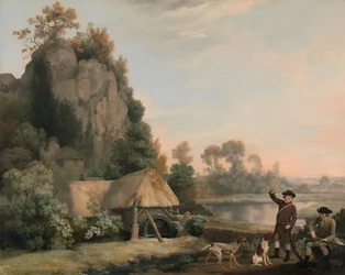 To herrer på vej til skydning, med udsigt over Creswell Crags, taget på stedet, ca. 1767.