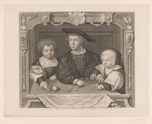 Portret van Dorothea, Johan En Christina van Denemarken Tre børn af K. Henry VII og Elizabeth hans dronning. I. Prince Arthur, ii. Pr. Henry, iii. PS. Margaret (titel på objekt) Portretten van de Tudors (serietitel) Historiske portrætter (serie