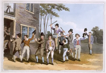 Riding the Stang, indgraveret af Robert Havell den Ældre, udgivet 1814 af Robinson and Son, Leeds